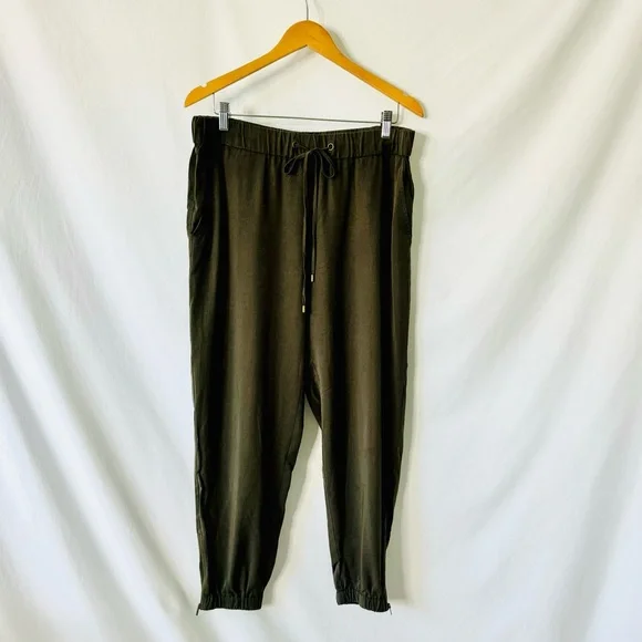 Eileen Fisher Army Green Ankle Zip Jogger Pants - Picture 1 of 11